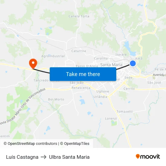 Luís Castagna to Ulbra Santa Maria map