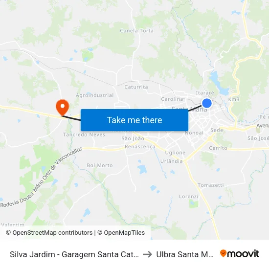 Silva Jardim - Garagem Santa Catarina to Ulbra Santa Maria map