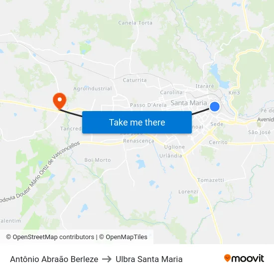 Antônio Abraão Berleze to Ulbra Santa Maria map