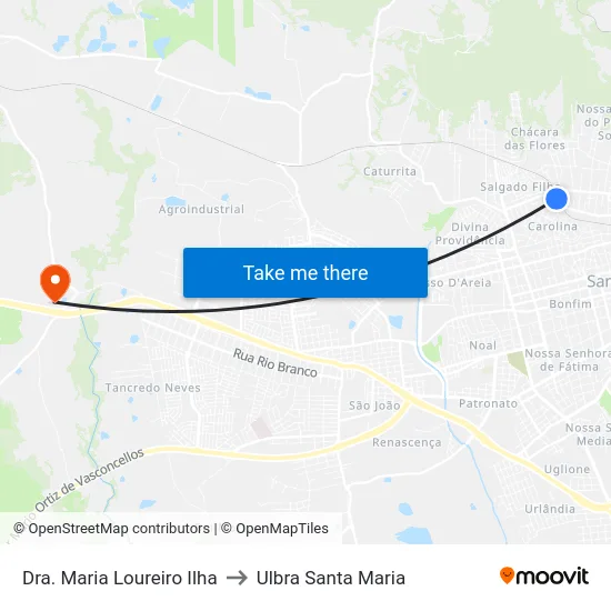 Dra. Maria Loureiro Ilha to Ulbra Santa Maria map