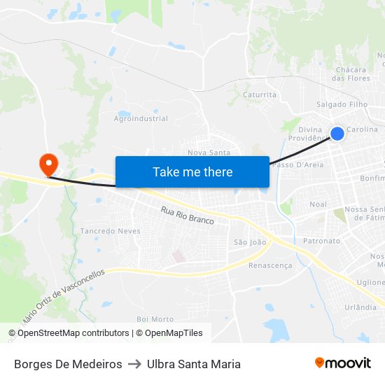 Borges De Medeiros to Ulbra Santa Maria map