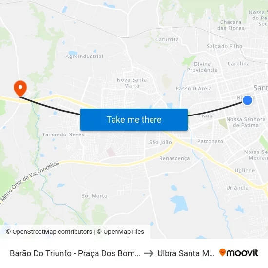 Barão Do Triunfo - Praça Dos Bombeiros to Ulbra Santa Maria map