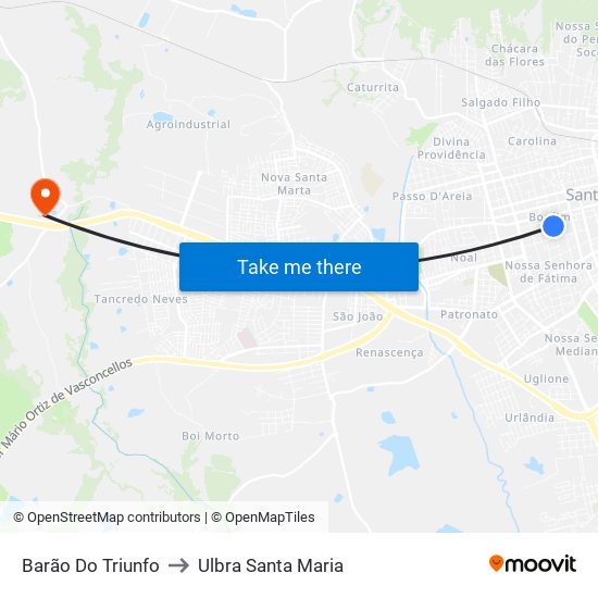 Barão Do Triunfo to Ulbra Santa Maria map