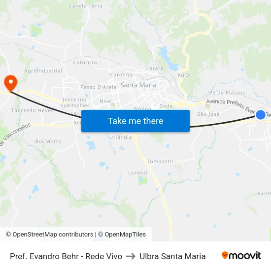 Pref. Evandro Behr - Rede Vivo to Ulbra Santa Maria map