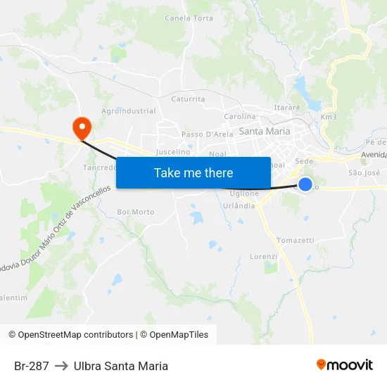 Br-287 to Ulbra Santa Maria map