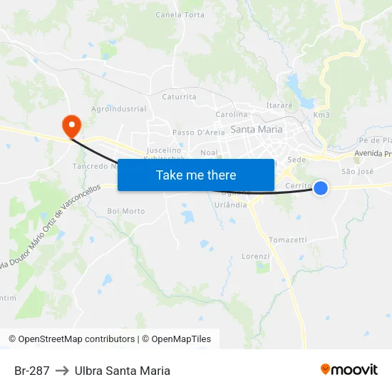 Br-287 to Ulbra Santa Maria map