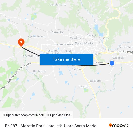 Br-287 - Morotin Park Hotel to Ulbra Santa Maria map