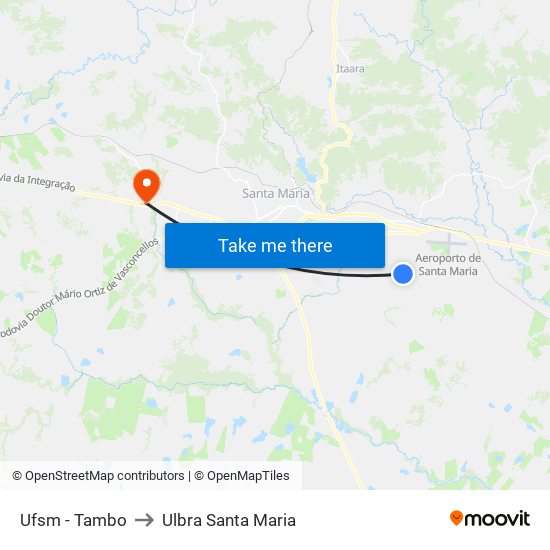 Ufsm - Tambo to Ulbra Santa Maria map
