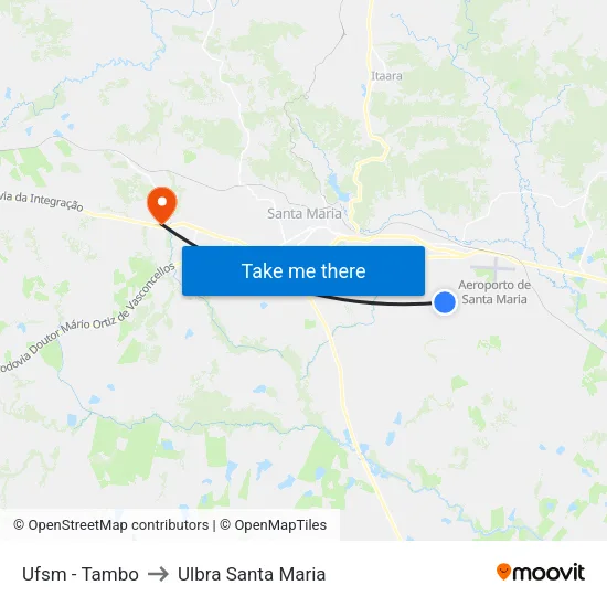 Ufsm - Tambo to Ulbra Santa Maria map