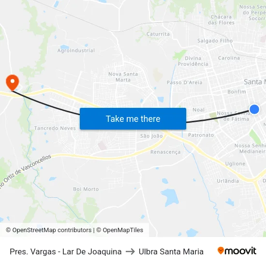 Pres. Vargas - Lar De Joaquina to Ulbra Santa Maria map