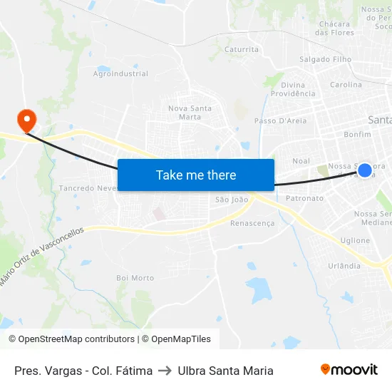 Pres. Vargas - Col. Fátima to Ulbra Santa Maria map