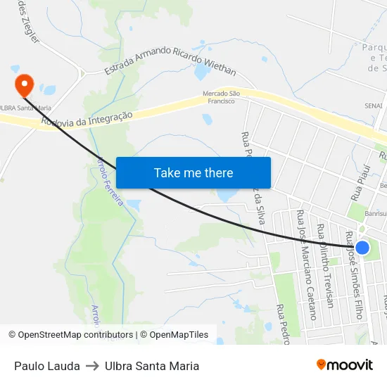 Paulo Lauda to Ulbra Santa Maria map