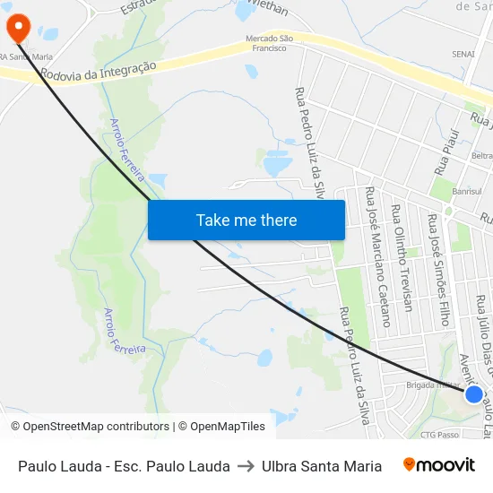 Paulo Lauda - Esc. Paulo Lauda to Ulbra Santa Maria map