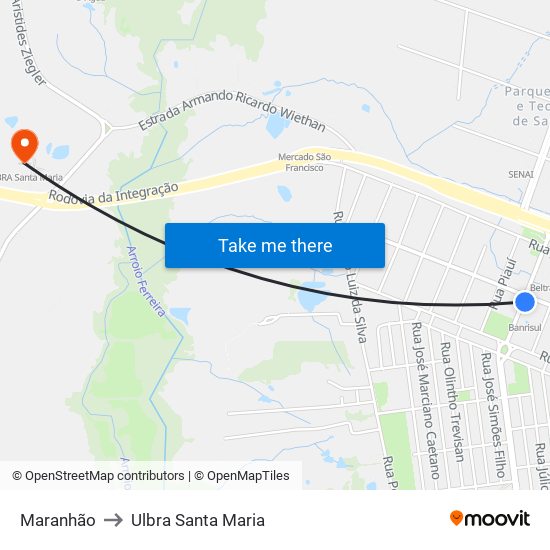 Maranhão to Ulbra Santa Maria map