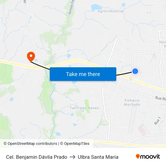 Cel. Benjamin Dávila Prado to Ulbra Santa Maria map