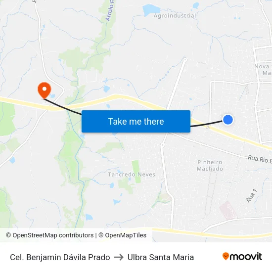 Cel. Benjamin Dávila Prado to Ulbra Santa Maria map