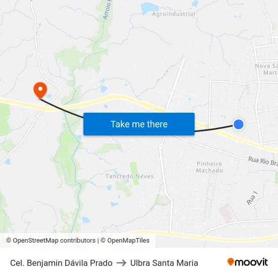Cel. Benjamin Dávila Prado to Ulbra Santa Maria map