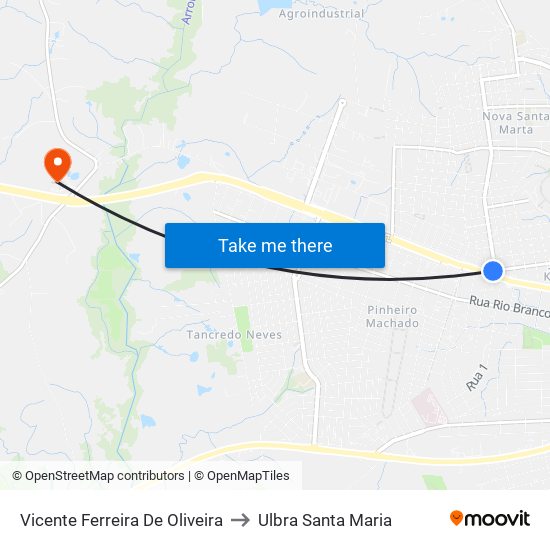 Vicente Ferreira De Oliveira to Ulbra Santa Maria map