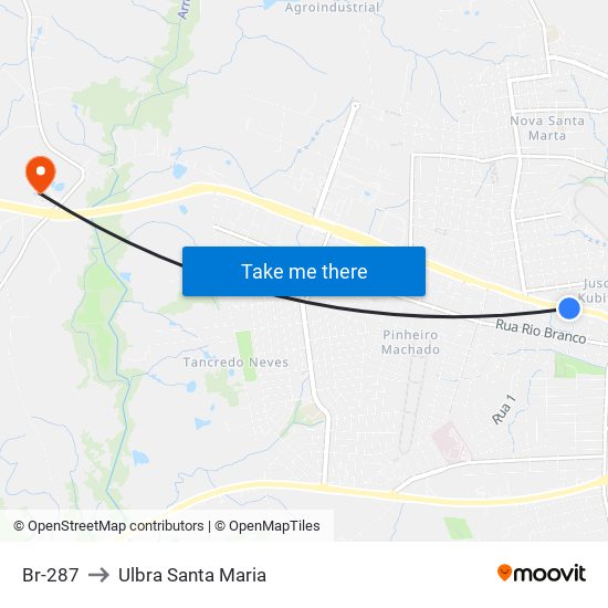 Br-287 to Ulbra Santa Maria map