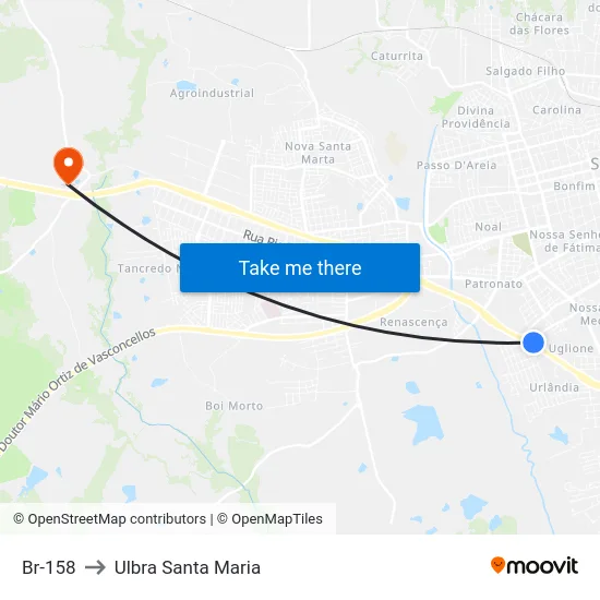 Br-158 to Ulbra Santa Maria map