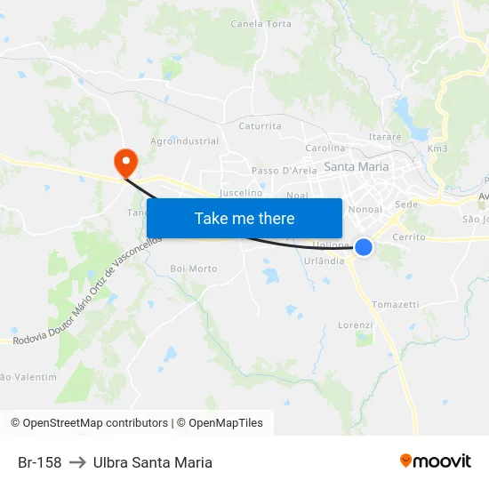 Br-158 to Ulbra Santa Maria map