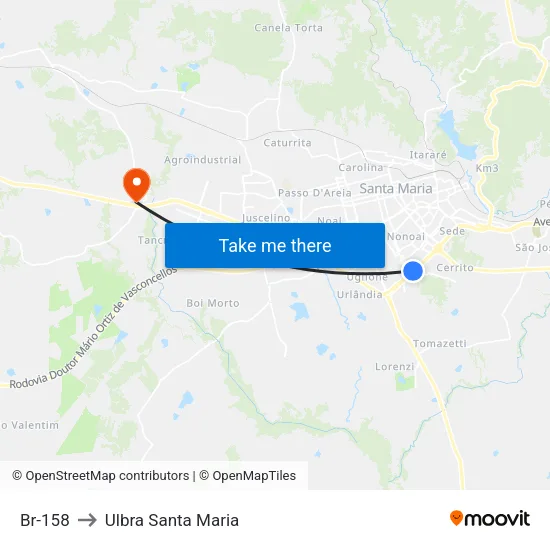 Br-158 to Ulbra Santa Maria map