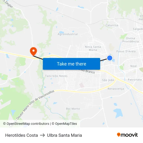 Herotildes Costa to Ulbra Santa Maria map