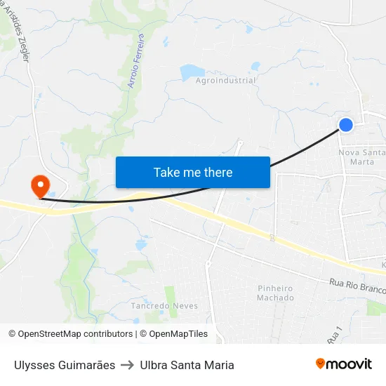 Ulysses Guimarães to Ulbra Santa Maria map