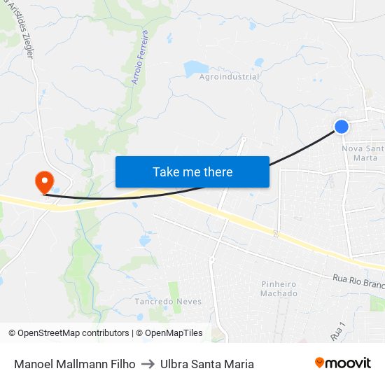 Manoel Mallmann Filho to Ulbra Santa Maria map
