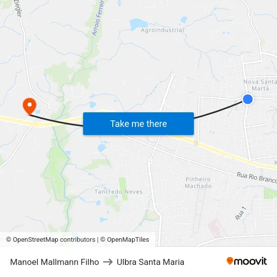 Manoel Mallmann Filho to Ulbra Santa Maria map