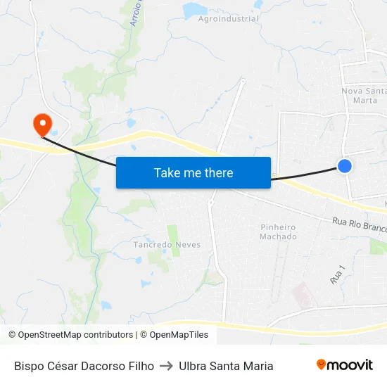 Bispo César Dacorso Filho to Ulbra Santa Maria map
