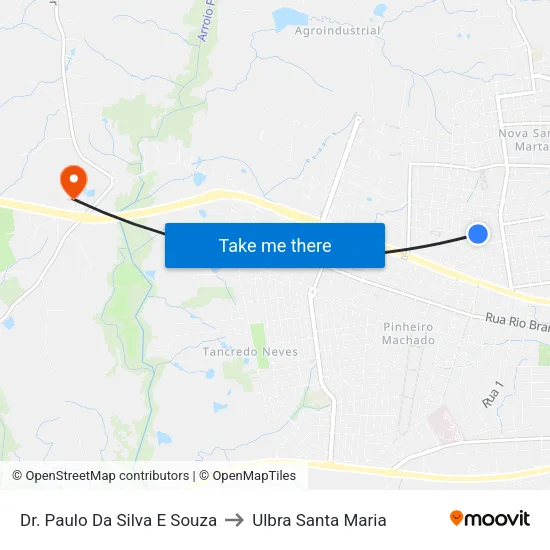 Dr. Paulo Da Silva E Souza to Ulbra Santa Maria map