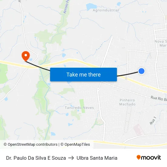 Dr. Paulo Da Silva E Souza to Ulbra Santa Maria map
