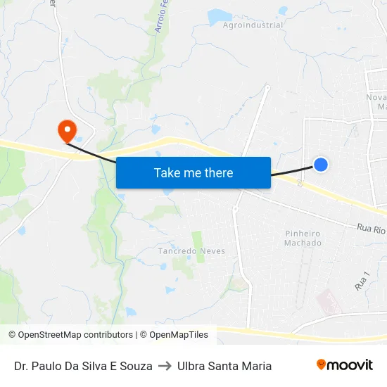 Dr. Paulo Da Silva E Souza to Ulbra Santa Maria map