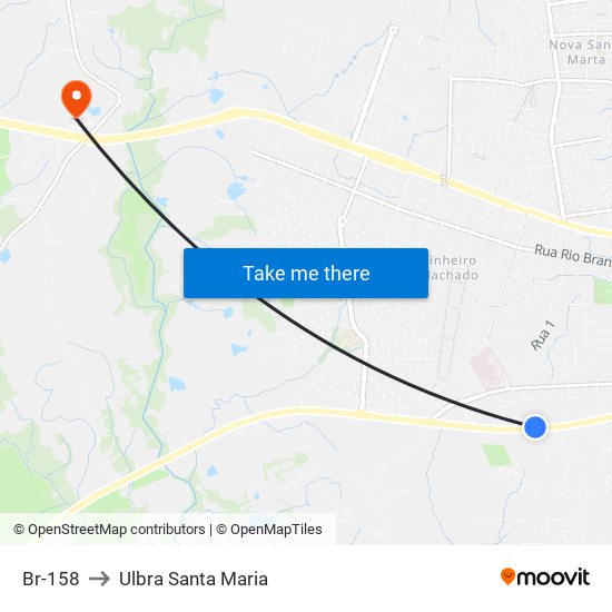 Br-158 to Ulbra Santa Maria map