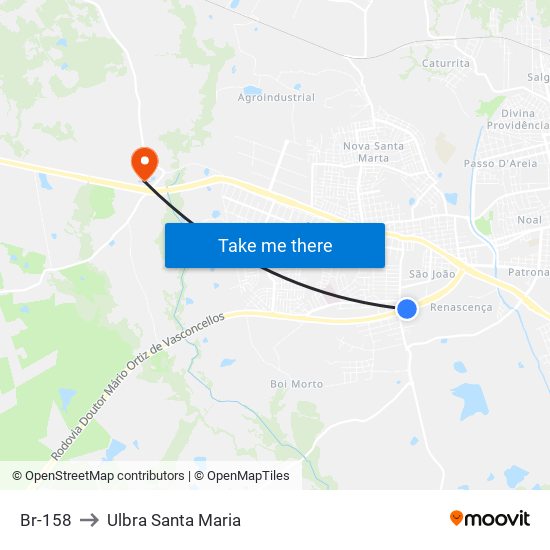 Br-158 to Ulbra Santa Maria map
