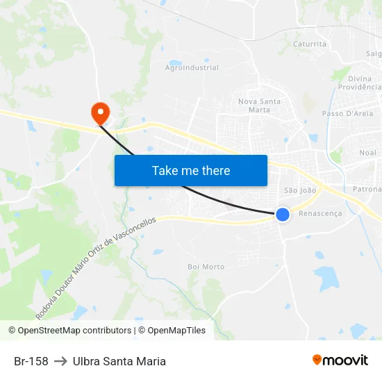 Br-158 to Ulbra Santa Maria map