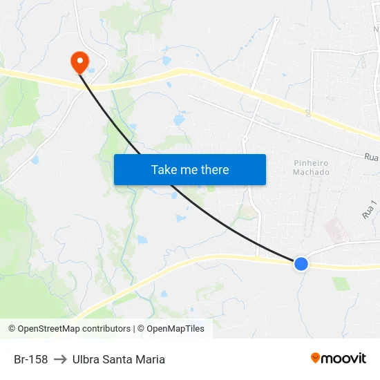 Br-158 to Ulbra Santa Maria map