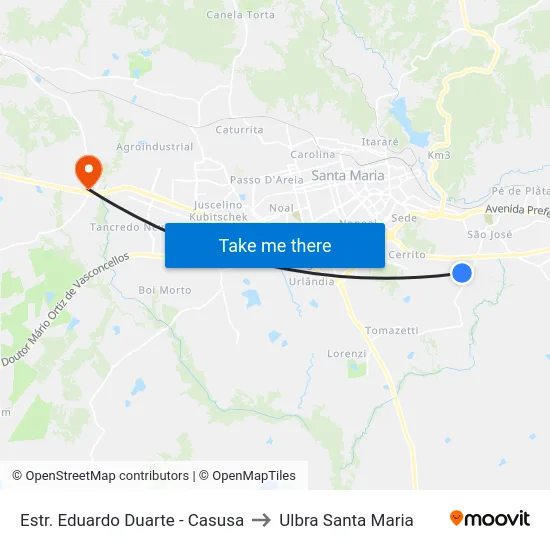 Estr. Eduardo Duarte - Casusa to Ulbra Santa Maria map