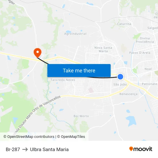 Br-287 to Ulbra Santa Maria map