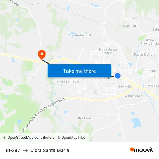 Br-287 to Ulbra Santa Maria map