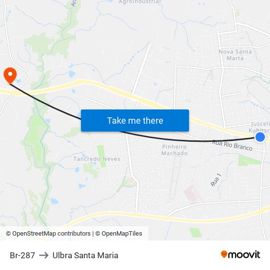 Br-287 to Ulbra Santa Maria map