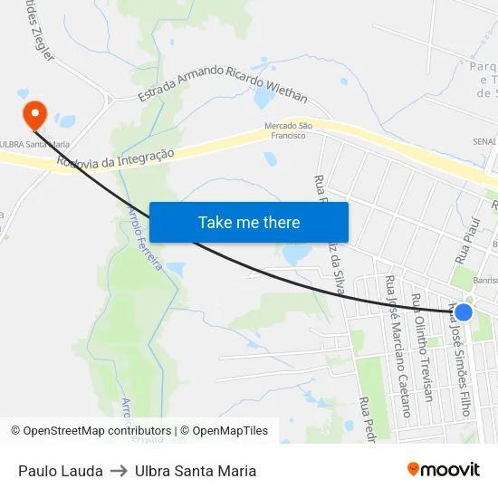 Paulo Lauda to Ulbra Santa Maria map