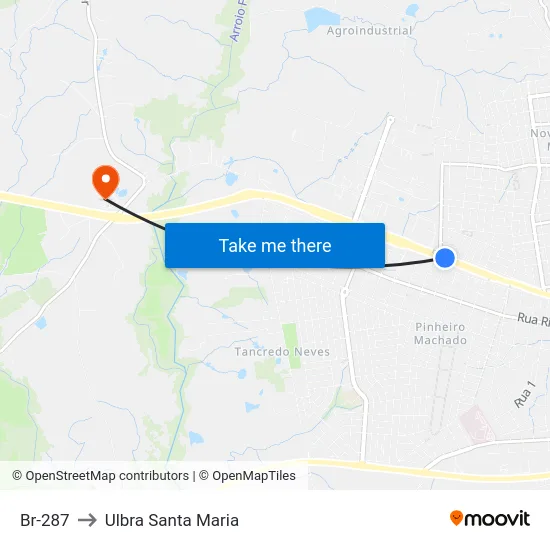 Br-287 to Ulbra Santa Maria map