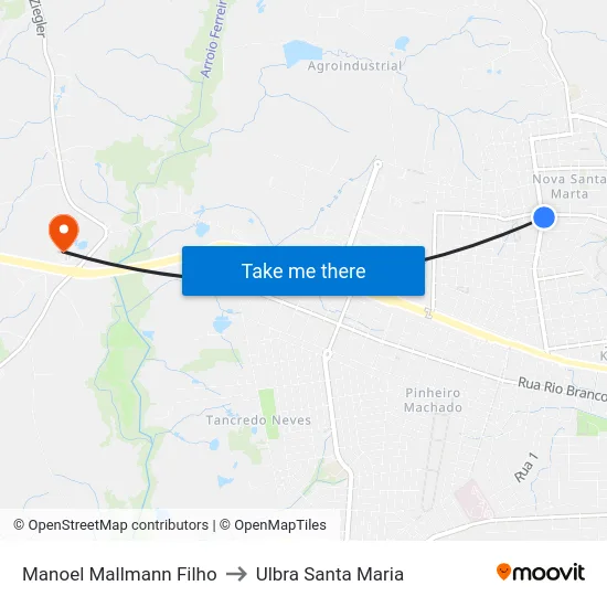 Manoel Mallmann Filho to Ulbra Santa Maria map