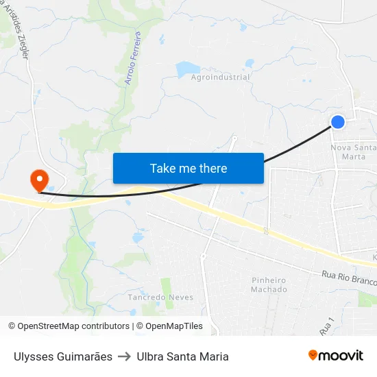Ulysses Guimarães to Ulbra Santa Maria map