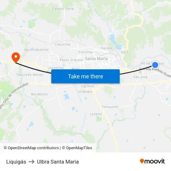 Liquigás to Ulbra Santa Maria map