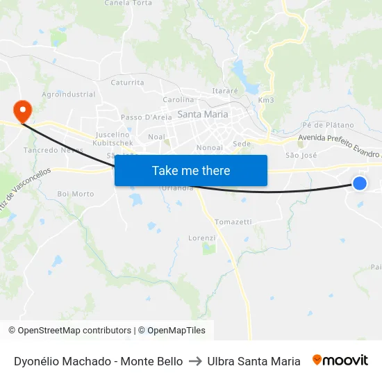 Dyonélio Machado - Monte Bello to Ulbra Santa Maria map