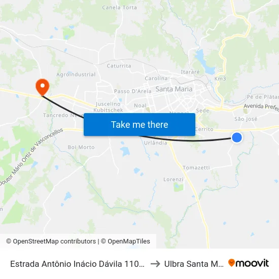 Estrada Antônio Inácio Dávila 1100-1132 to Ulbra Santa Maria map