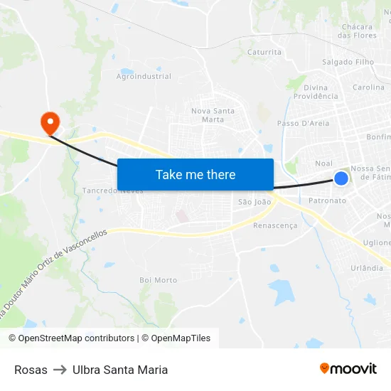 Rosas to Ulbra Santa Maria map